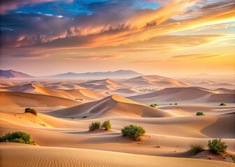 Ethereal African Desert Landscape dreamy soft focus pastel colors sweeping dunes limitless horizon peaceful isolation DRC