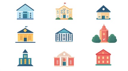 Fototapeta premium Set of Colorful Building Icons with Flat Style