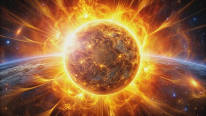 Obraz premium Explosive solar flash with mass ejection creating a stunning magnetic storm in the sun's corona