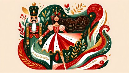 Obraz premium Nutcracker Festivo: Magia Navideña Ilustrada