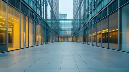 Fototapeta premium Modern Glass Facade of a City Building with a Tile Floor