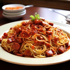 Pinoy spaghetti is a Filipino-style pasta dish known for its sweet tomato sauce, hotdogs, and cheese.