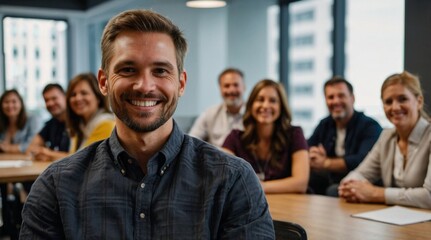 Obraz premium Medium shot smiley people at meeting