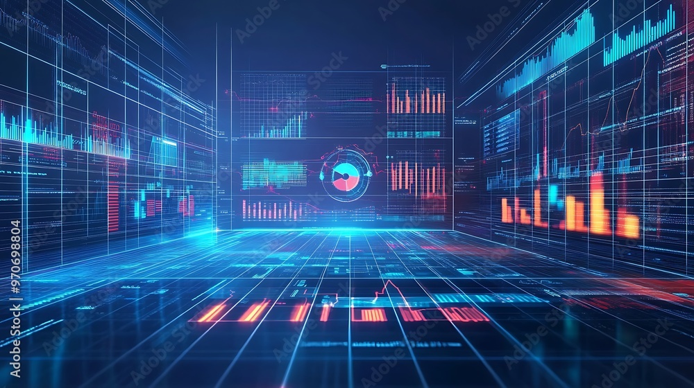 Aufkleber Abstract Digital Data Visualization with Charts and Graphs