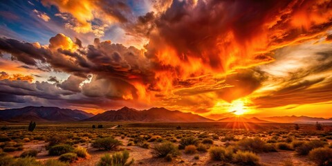 intense fiery desert sunset dramatic