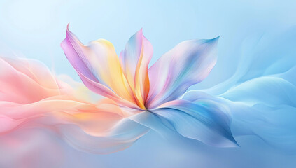Elegant Abstract Colorful Shape Floating on a Light Blue Background, Featuring Smooth Curves, Gradient Color, and Soft Edges with Fluid Lines and Light Reflections for a Modern, Vibrant Design