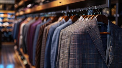 Elegant and luxurious men's suits in clothing stores