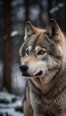 Fototapeta premium A wolf is standing in the snow with its head held high