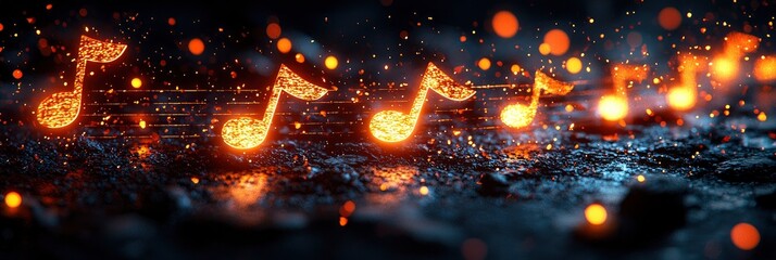 Obraz premium Glowing Music Notes on Dark Background
