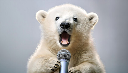Fototapeta premium baby polar bear singing into a microphone