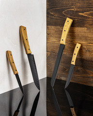 black knives with wooden handle