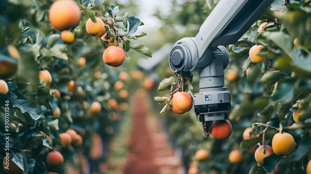 Poster modern agriculture technology featuring automated irrigation system with sensors and for efficient m