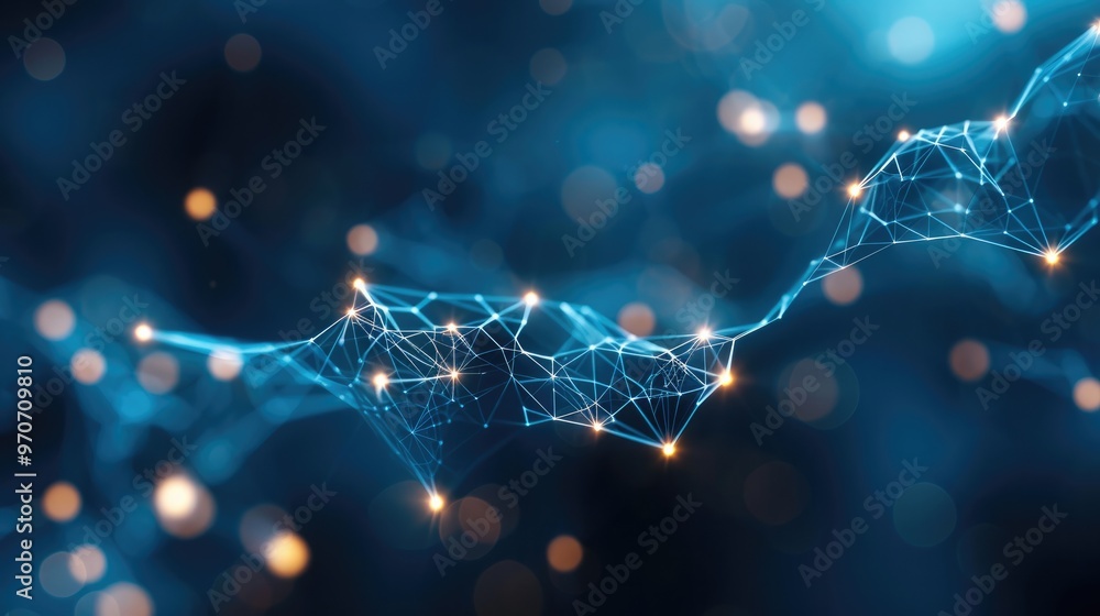 Aufkleber abstract digital network connections with nodes and lines on a dark blue background, concept of conn