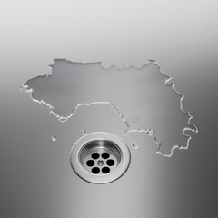 Guinea Water Map With Drainage Metal Sink Save Water And Water Wastage Concept 3D Illustration