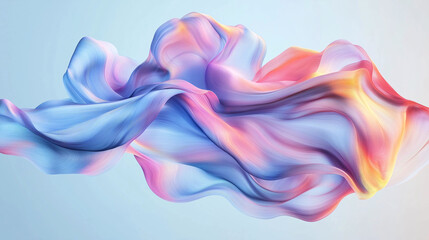 Fototapeta premium Elegant Abstract Colorful Shape Floating on a Light Blue Background, Featuring Smooth Curves, Gradient Color, and Soft Edges with Fluid Lines and Light Reflections for a Modern, Vibrant Design.