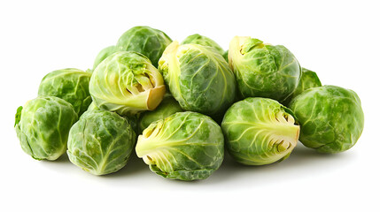 Fototapeta premium Photo of Fresh Green Brussel Sprouts on a White Background