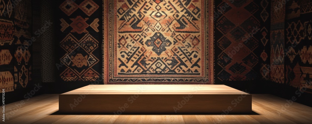 Aufkleber elegant peruvian textile pattern displayed in a warm and inviting gallery setting