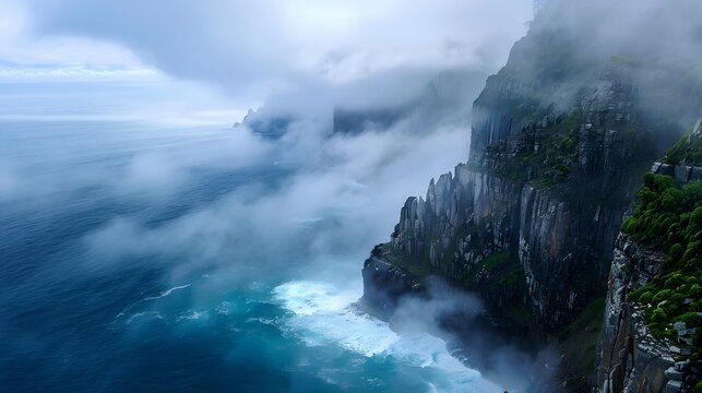 Dramatic clouds crash over the ocean, casting dark shadows on the rolling waves