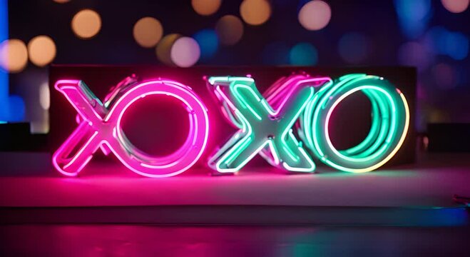 Word "XOXO" in neon lights.