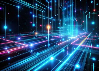 Dark Data Stream Diagnostic Neon Light Traces Futuristic