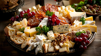 Gourmet Cheese Board Photo - Delicious Spread of Brie, Blue Cheese, and Salami