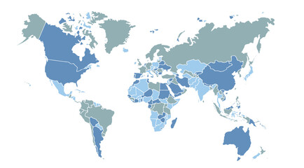 Cartoon pictures of world map on white background. All countries of the world in different colors. Can use for printing, website, presentation element, textile. Vector illustration.