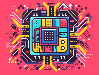 Obraz premium Microchip Marvel: A Cartoon Depiction of Miniaturized Computing Power