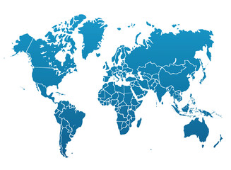 Cartoon pictures of world map on white background. All countries of the world in  Modern colors. Can use for printing, website, presentation element, textile. Vector illustration.