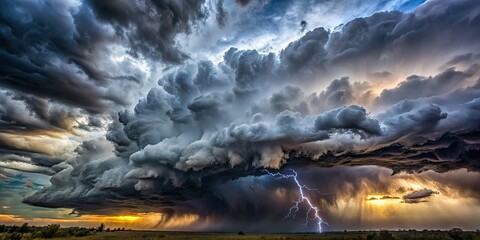 Fototapeta premium dramatic stormy clouds boiling across foreboding grey sky with faint sketch outlines