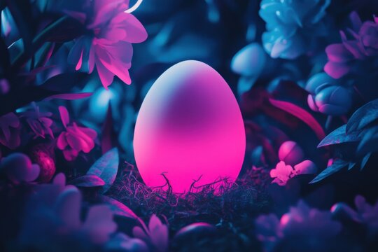 Bright neon easter egg artwork showcasing lively tones of magenta, pink, and blue. Contemporary easter inspiration
