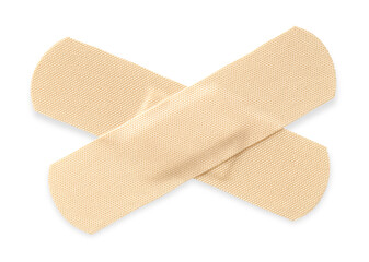 Medical adhesive bandages isolated on white, top view