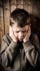 a little boy who covers his ears, sacred, in danger
