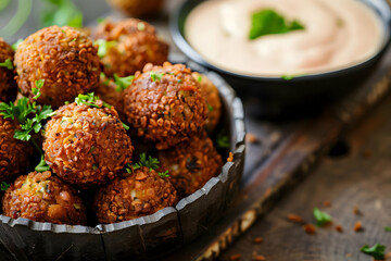 Crispy Baked Falafel Recipe Photo with Tahini Sauce