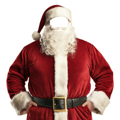 Santa Claus costume with beard and red suit clipart on transparent background