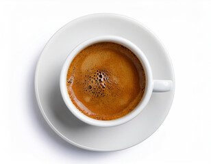 Fototapeta premium Tasty coffee in cup isolated on white, top view