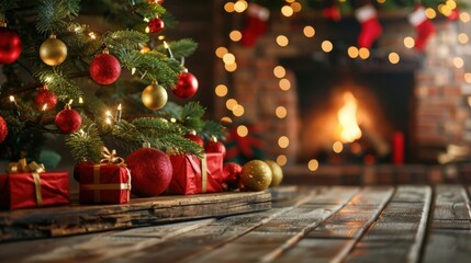 The Christmas Tree and Fireplace