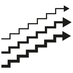 Staircase arrow icon. Abstract step pattern. Upward progress symbol. Minimalist black design.