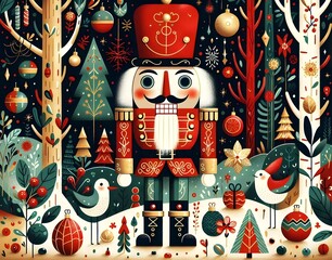 Obraz premium Nutcracker Festivo: Magia Navideña Ilustrada
