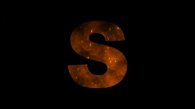 Fiery Sparks letter S. Seamless looping animation on black background
