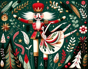 Fototapeta premium Nutcracker Festivo: Magia Navideña Ilustrada
