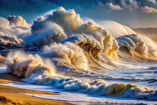 Tidalturmoil: Capture the raw power of the ocean as massive waves pummel the shore, reshaping the sand and dunes, and flooding the tide pools with foamy seawater.