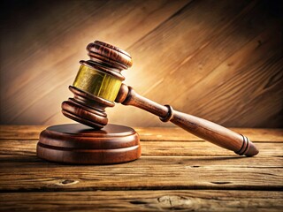 Judge's Gavel Cracked Wooden Desk Vintage Retro Dramatic HighKey Overexposed Warm Toned Sepia Filter Legal Symbolism Unbiased Justice Attorneys Background