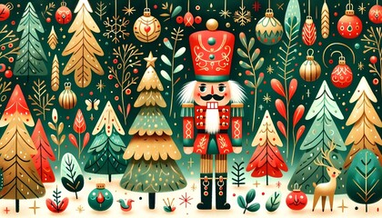 Fototapeta premium Nutcracker Festivo: Magia Navideña Ilustrada