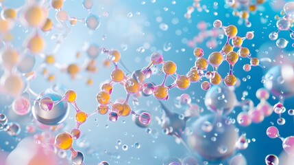 An enlarged view of a complex polymer blend, detailed molecular structure, smooth surface
