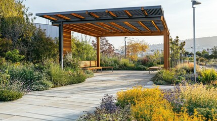 Fototapeta premium Modern Architectural Building with Serene Garden