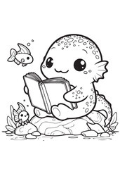 dragon read book kid coloring page