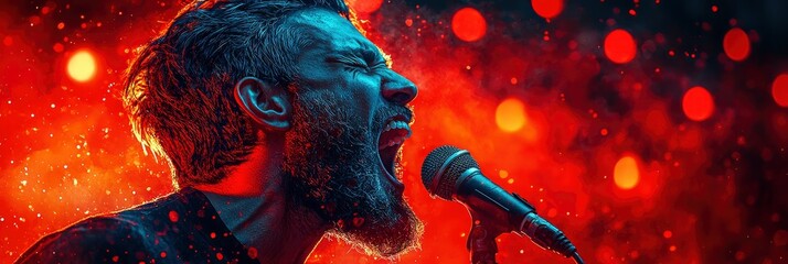 Rock Star Singing into Microphone on Stage
