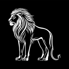a black and white drawing of a lion with a lion on it