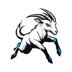 a drawing of a goat with a blue and black background