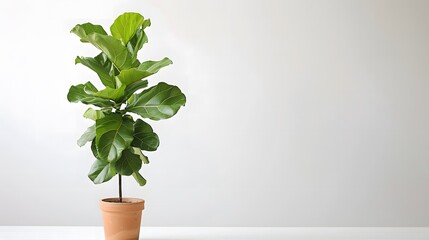 Fig plant in a stylish terracotta pot, standing against a white backdrop